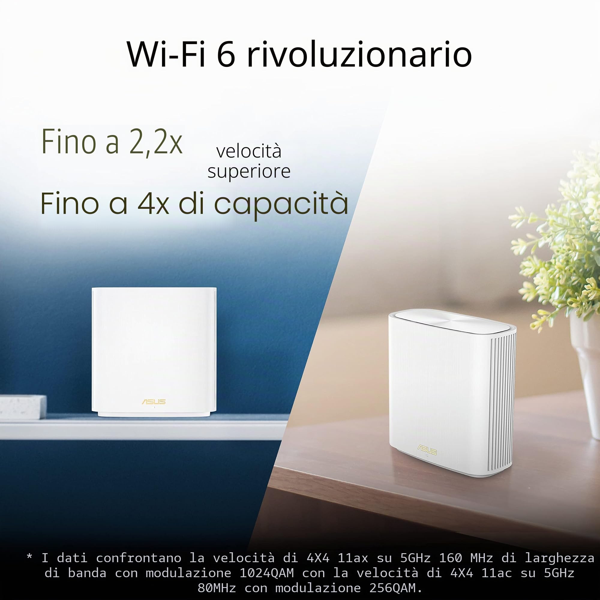ASUS ZenWiFi XD6S AX5400 - Sistema WiFi Mesh, Per Modem Operatore e ONT, WiFi 6, Protezione Internet Integrata, Gestione Tramite App, Supporto Installazione a Muro, 2 Pezzi, Bianco