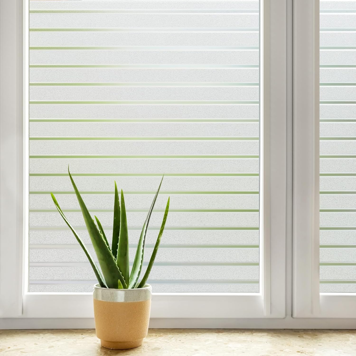 DOWELL Window Film Privacy Film for Glass Windows 75x200cm, Frosted Stripe Pattern Sticker Static Cling, Opaque Self Adhesive Glass Vinyl Decorative Covering Office Bathroom Home Temporary Blinds