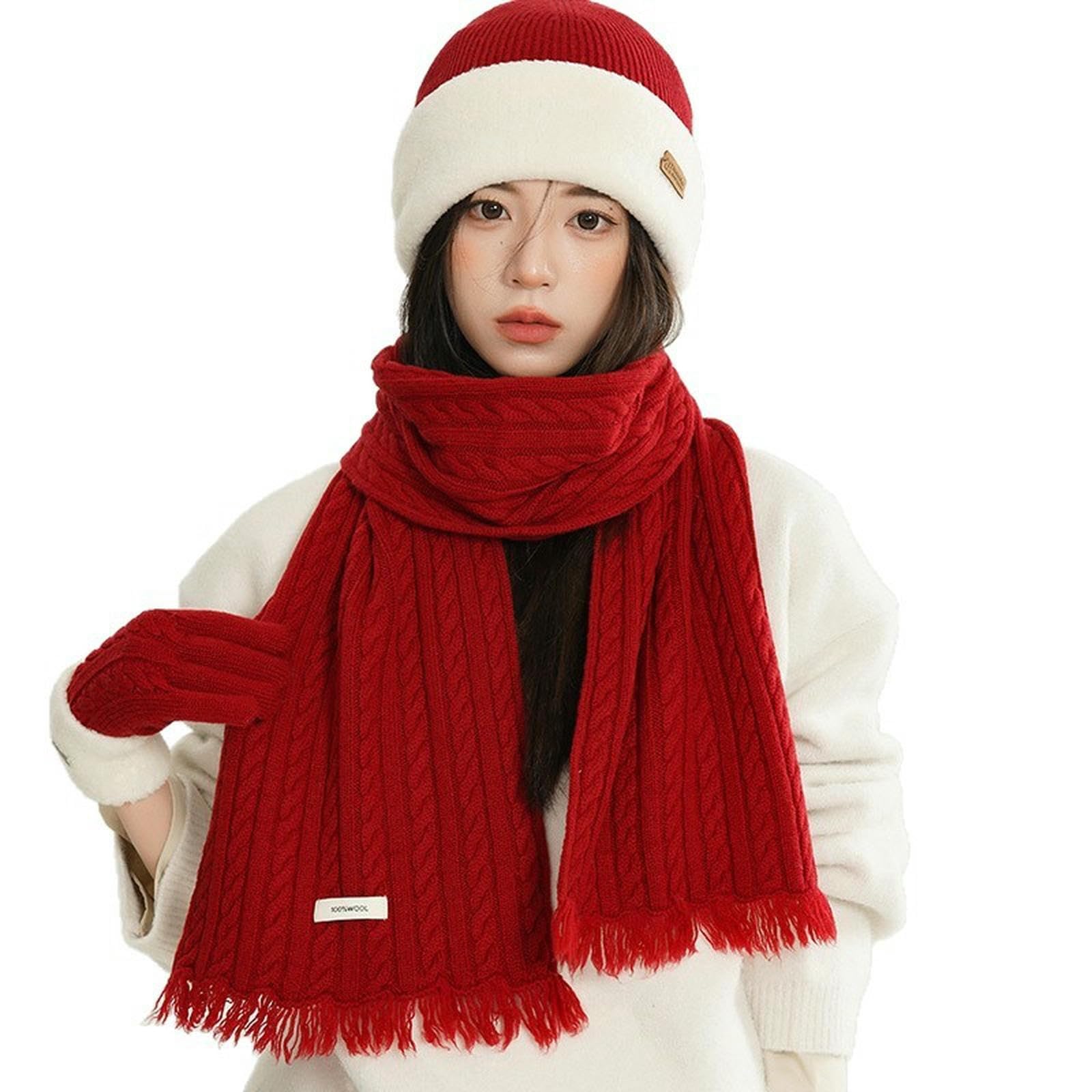 Gorro bufanda guantes para evitar el frío con lana gruesa tres piezas