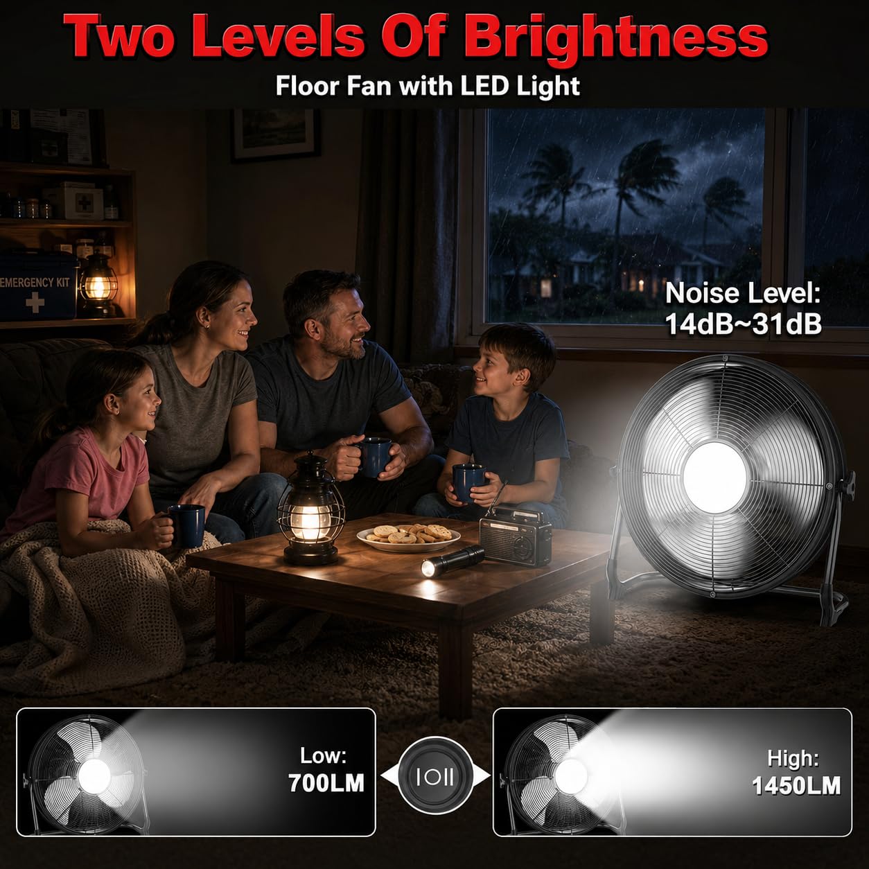 Ventilador de suelo con batería de 16 pulgadas con luz compatible con batería Milwaukee M18 de 18 V, ventilador portátil con adaptador de CA y salida USB, ventilador inalámbrico de alta velocidad de