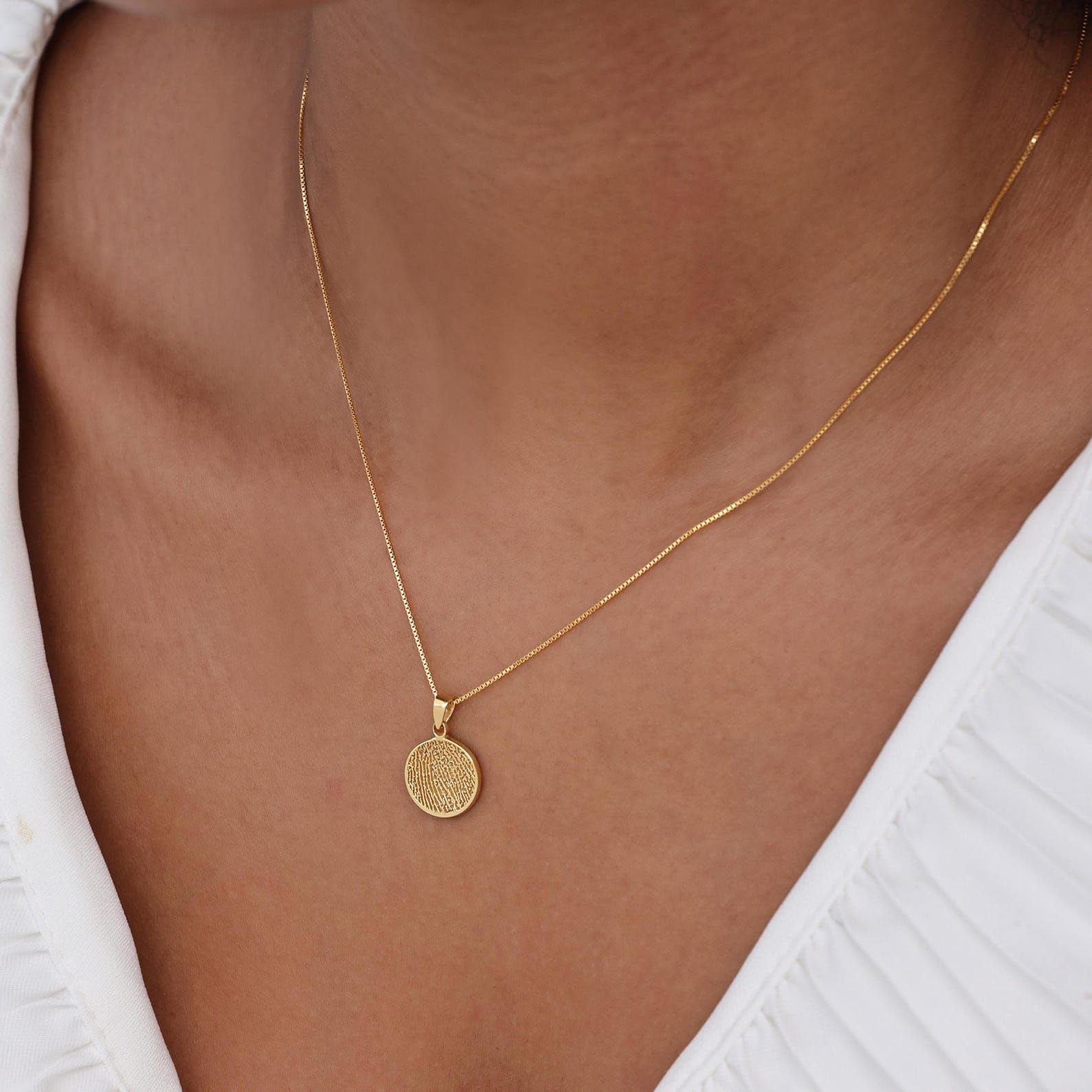 Collar con dije circular y huella dactilar y piedra de nacimiento | Collar circular con huella dactilar real | Día de la Madre - Navidad