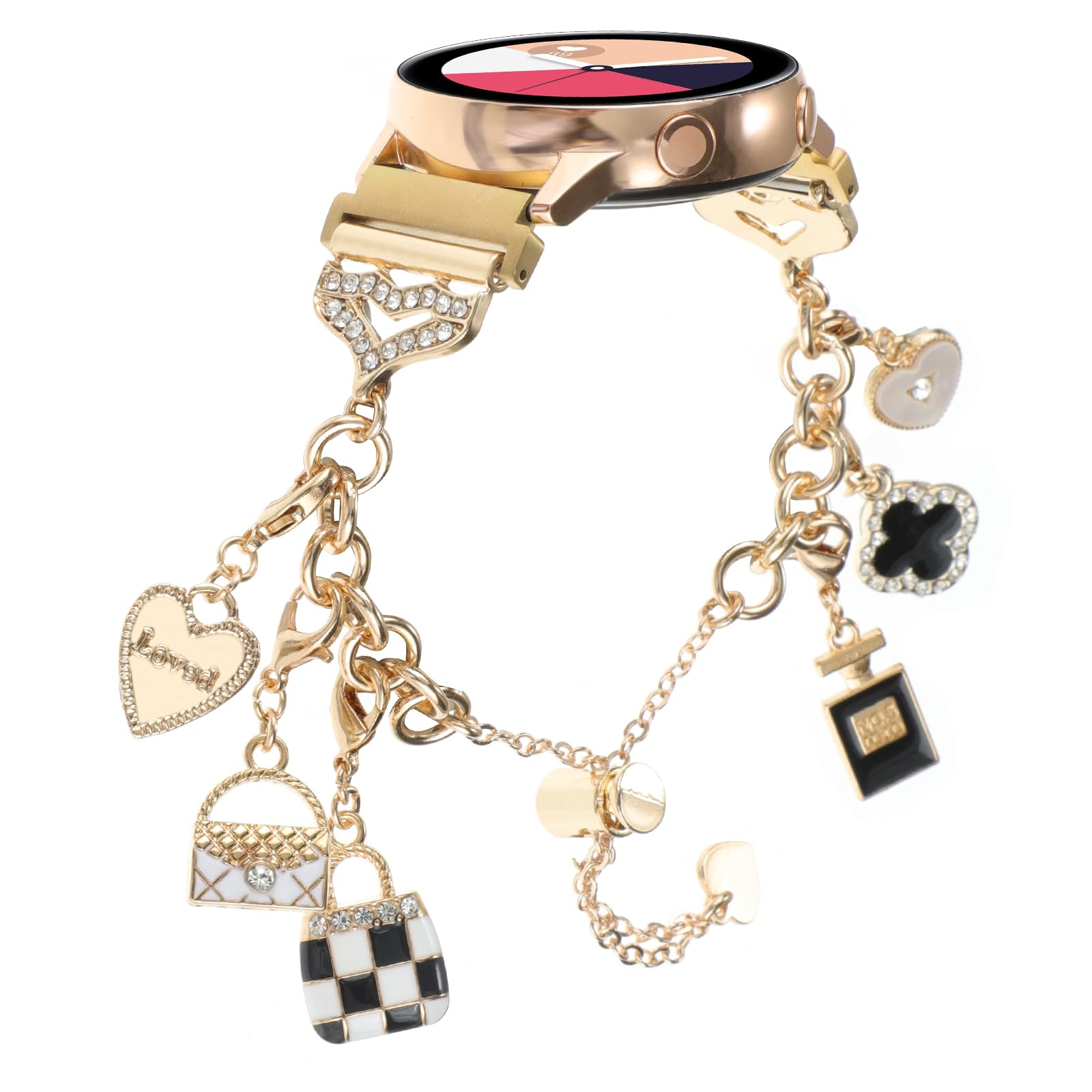 PENKEY Metal Band Compatible with Samsung Galaxy Watch 7 6 5 4 FE 40mm 44mm, Bling Bracelet Charms Dressy Pendants Straps for Samsung Watch 6 4