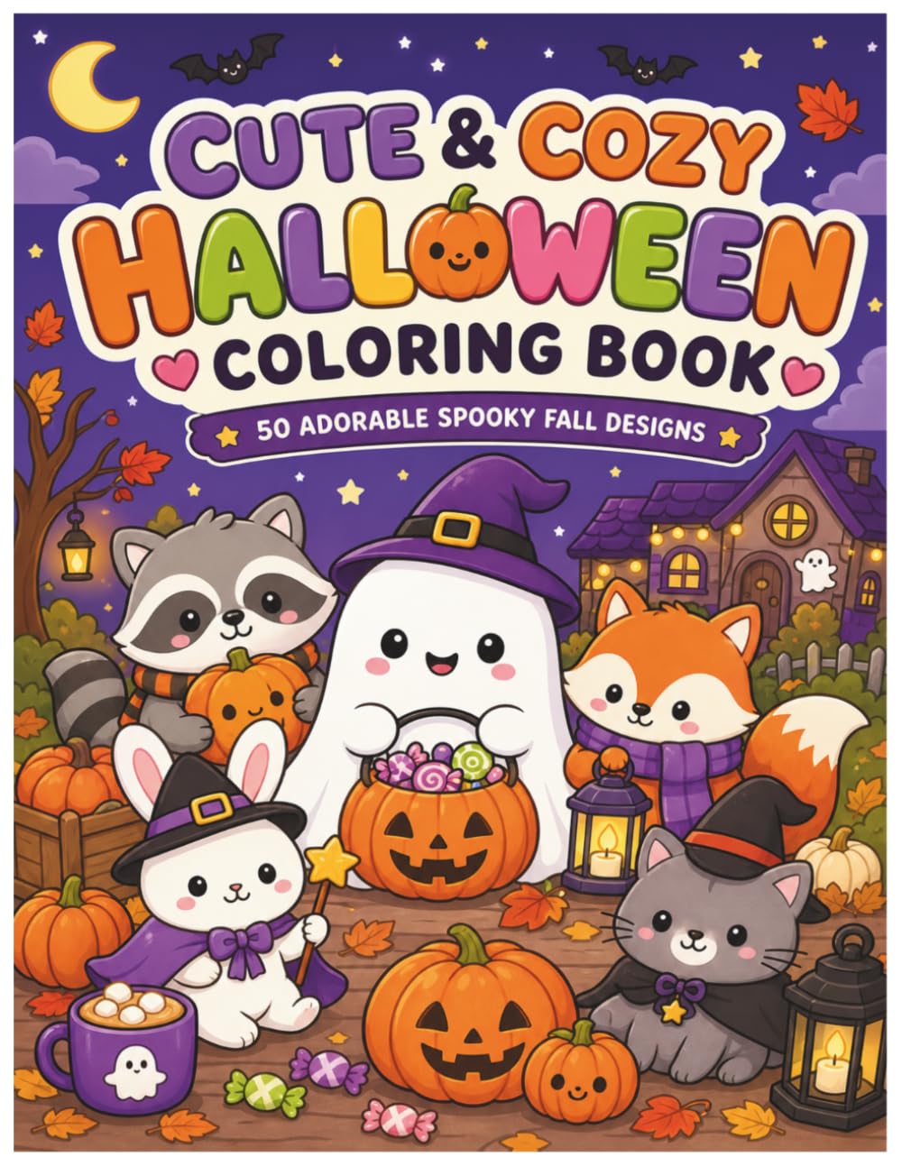 Cute & Cozy Halloween Coloring Book: Easy Spooky Designs, Kawaii Creatures and Relaxing Autumn Fun (Cozy Spaces Coloring)