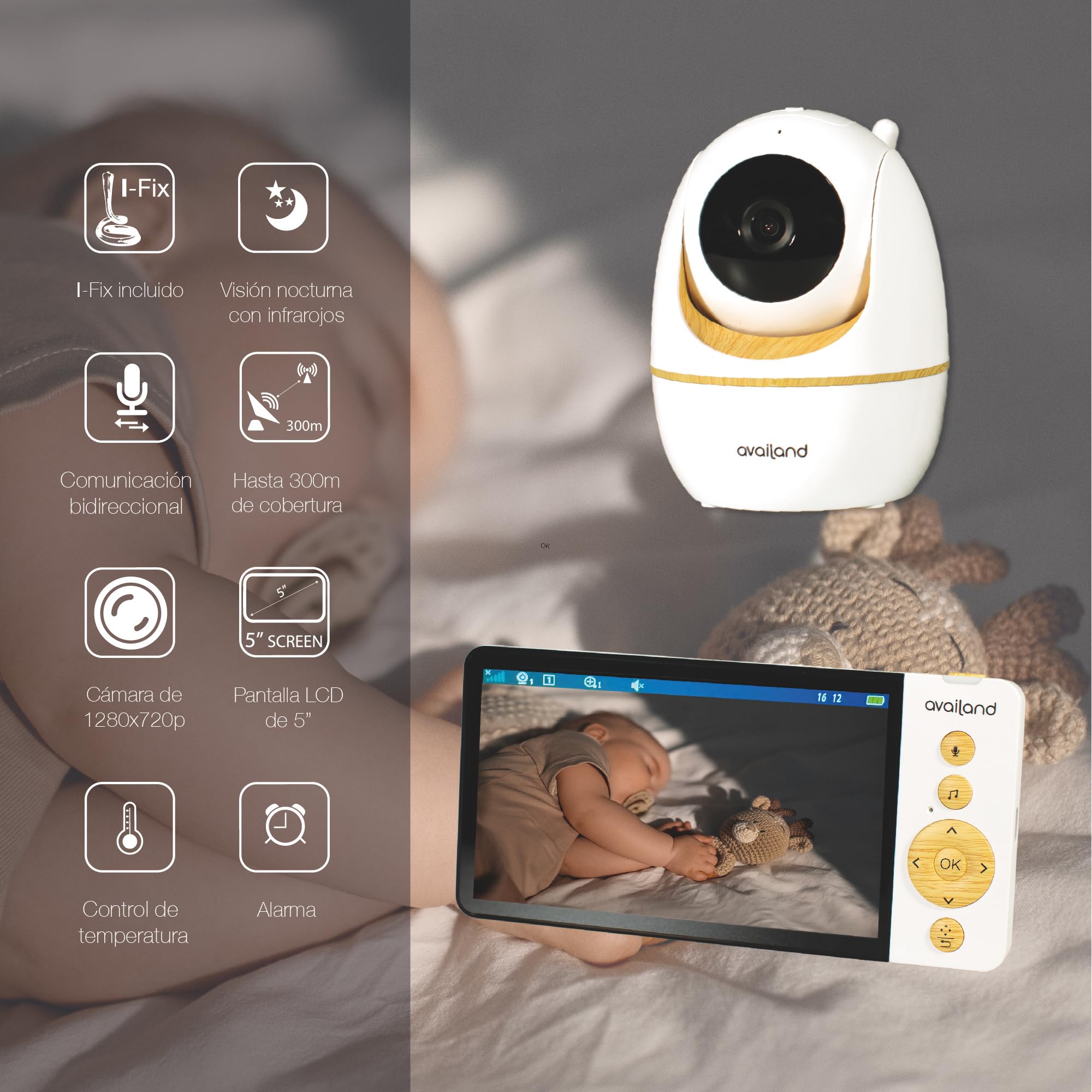 Availand | Follow Baby - Vigilabebes con Camara 360°, Seguimiento Automático del Bebé, Modo VOX, Visión Nocturna, Audio Bidireccional, Distancia conexión 300m, Batería de Alta duración (2 Cámaras)