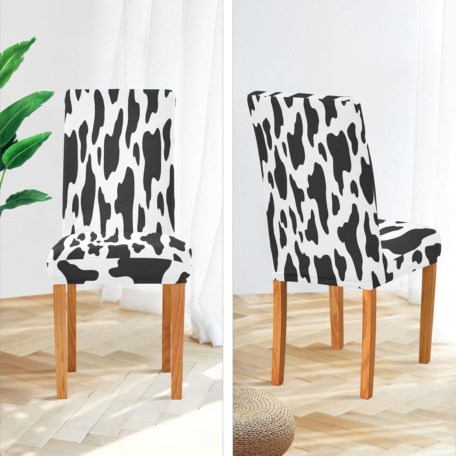 ALAZA Chair Covers for Dining Room, Cow Pattern Stretch Chair Cover Sets Chair Protector Removable Washable for Ktichen Restaurant Hotel