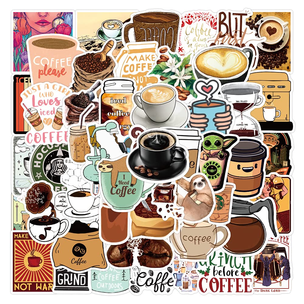 150 Stück Kaffee Aufkleber für Scrapbook Laptop Journal Gitarren Skateboard Wasserflasche Motorrad Auto Gepäck Gitarre Helm,Cute Cartoon Coffee Sticker für Teenager Mädchen Erwachsene,Retro Geschenke