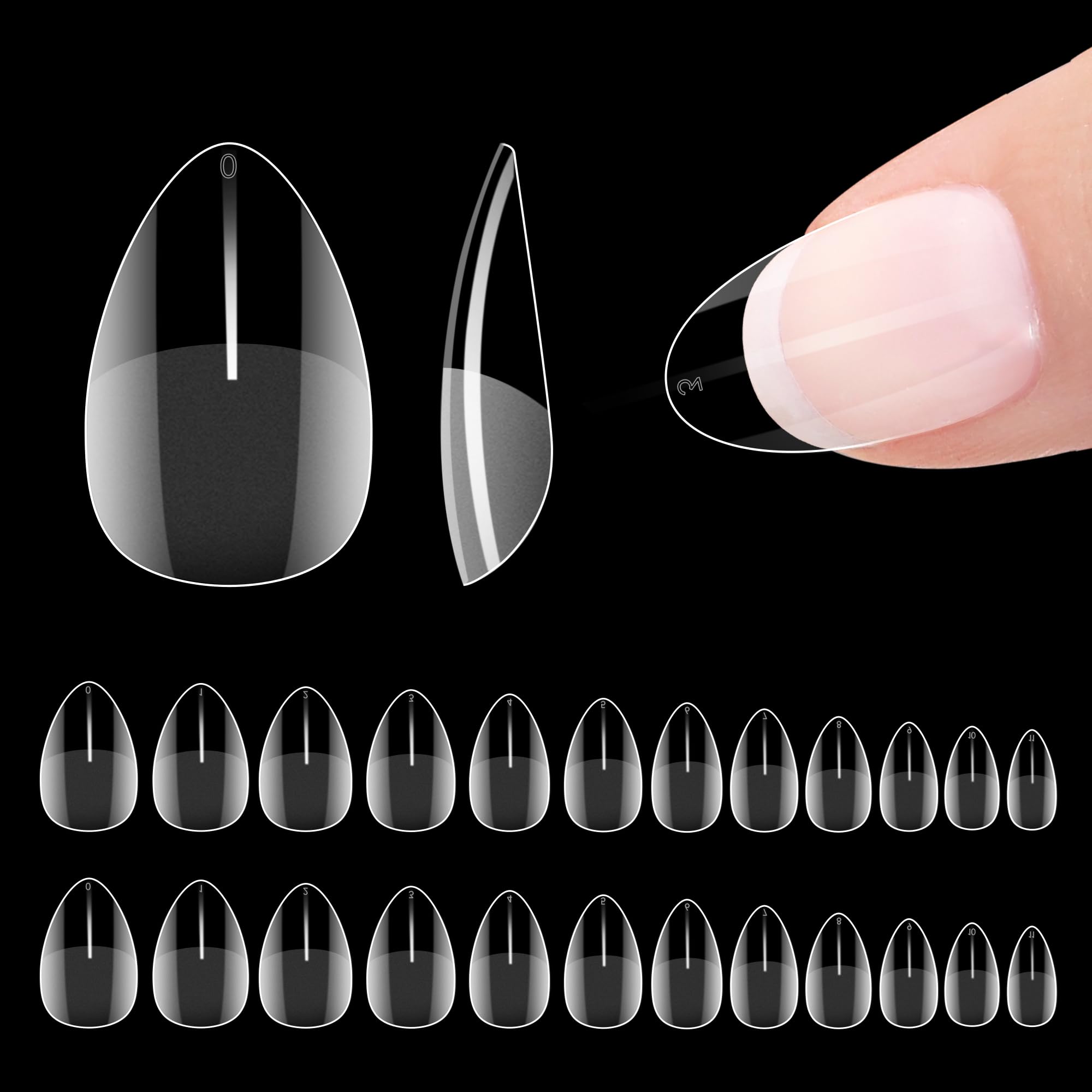 Almond Nail Tips, 240 Pcs, Short Fake Nail Tips Pre-shaped Half Matte Full Cover (Clear, S)
