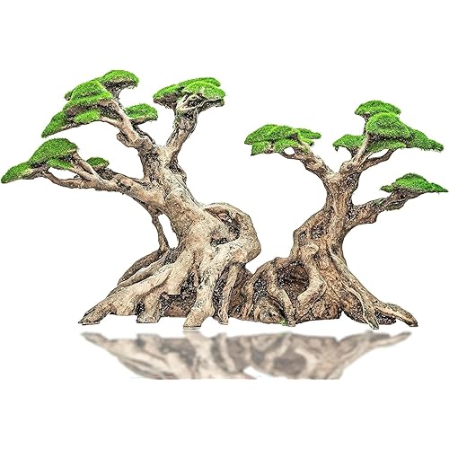 Novelsite Fish Tank Decorations - Large Bonsai Trees with Faux Moss- Aquarium Rocks Aquascaping- Made of Sandstone 17" x 8.6" x 5" Enhance Aquatic Landscape with Realistic Natural Look