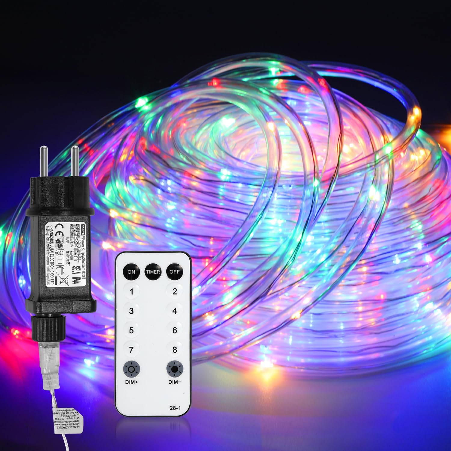 30M Lichterschlauch Aussen Bunt, LED Lichtschlauch mit Fernbedienung und Timer, 300 LEDs, IP65 wasserdicht, dimmbar, Memory-Funktion, für Garten Balkon Party Weihnachten