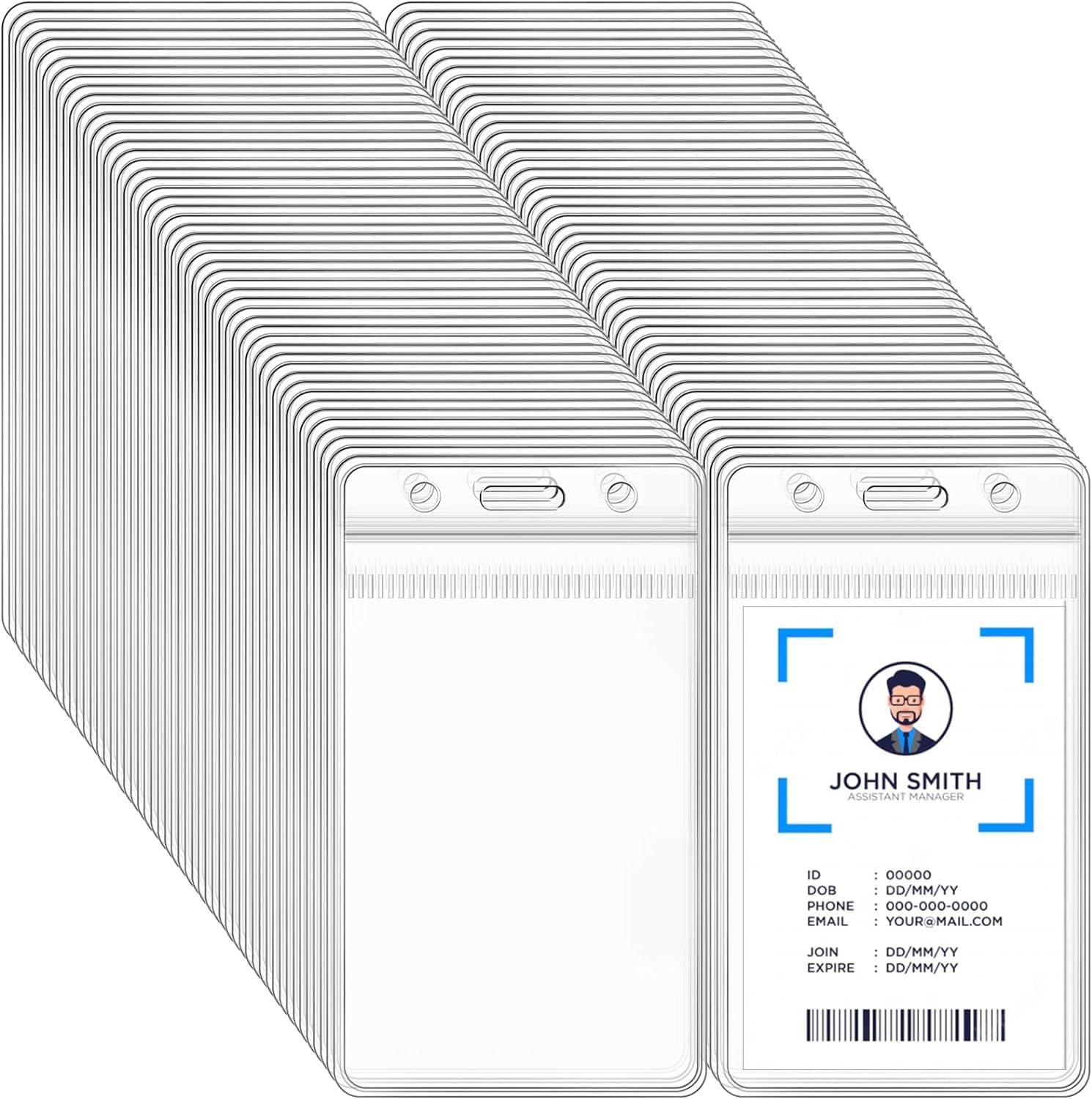 xinfedi Plastic Card Holder, 100PCS 4.49" x 2.68" Clear Vertical ID Card Holder, Waterproof Name Badge Holder for Office Business School