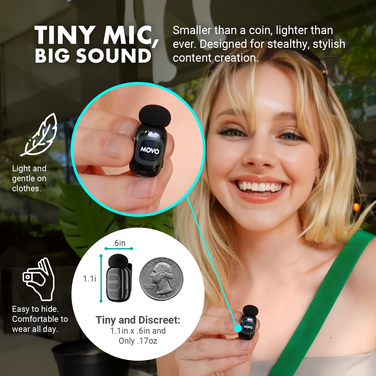Movo iVlogger-PRO - Kit wireless per vlogging per iPhone/Android con treppiede full size, kit di base YouTube con microfono wireless, treppiede, luce LED per creatori di contenuti