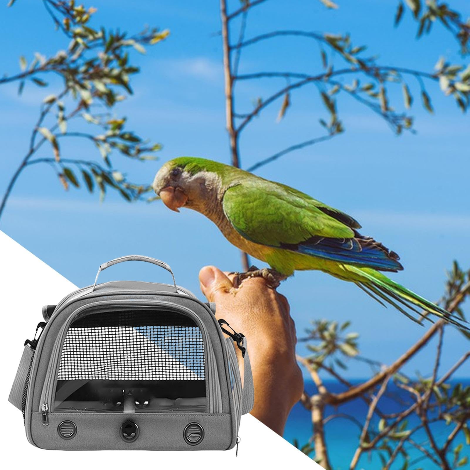 Transportín Portátil Para Loros Y Periquitos: Bolsa De Viaje Con Perca, Cremalleras Dobles Y Malla Transpirable | Incluye Bandeja Lavable