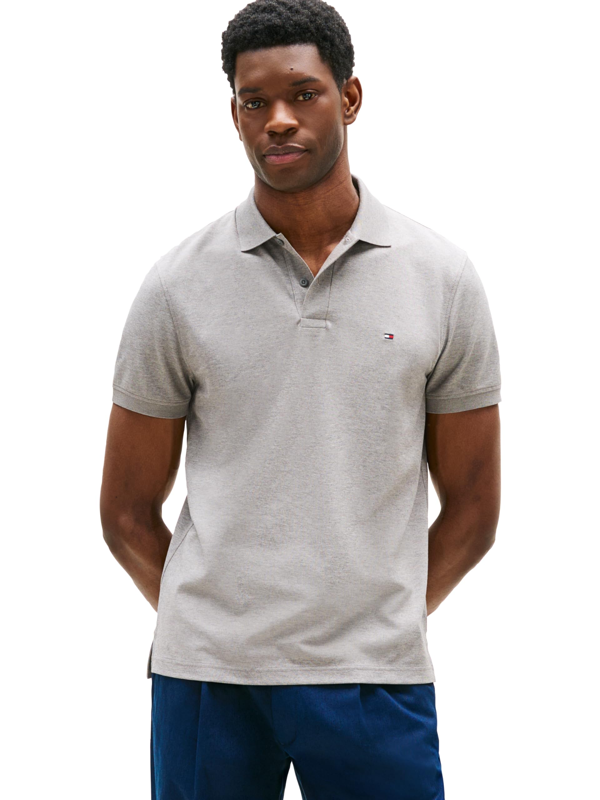 Tommy Hilfiger Men's Short Sleeve Casual Dri Polo Shirts in Regular Fit with Moisture Wicking and Stretch, Medium Grey Heather, Large