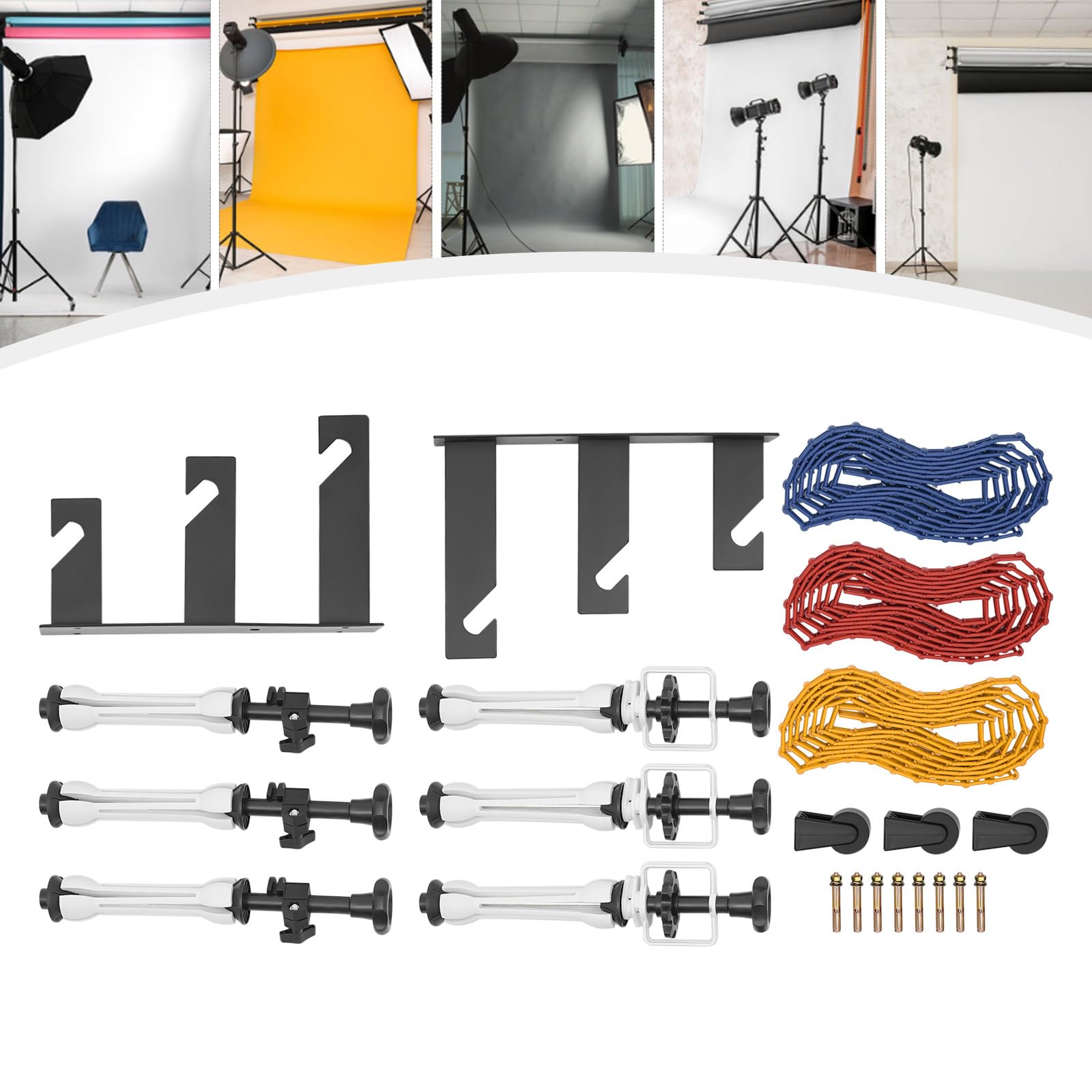 Fotografía 3 rollos, dispositivo de soporte de fondo manual, montaje en pared, dispositivo de elevación de fondo, sistema de soporte manual para estudio fotográfico, 33 x 4,8 x 20 cm, para estudio