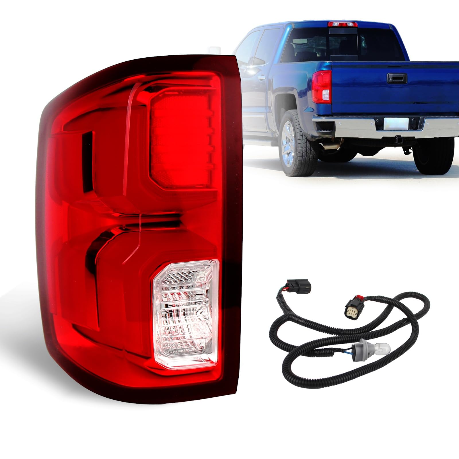 Led Tail Light Compatible with 2016 2017 2018 Chevy Silverado 1500 LTZ/High Country TaillightsTail Light Assembly with Harness GM2800294 84288718 - Left Driver Side 