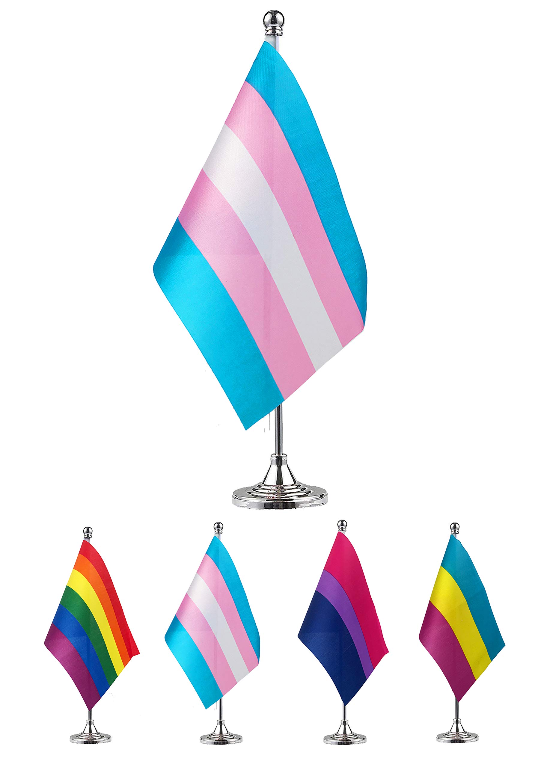 GentleGirl.USA Transgender rainbow table flag LGBT stick small miniature Transgender rainbow flag office table flag with stand base, Transgender rainbow flag proud and proud theme party decoratio
