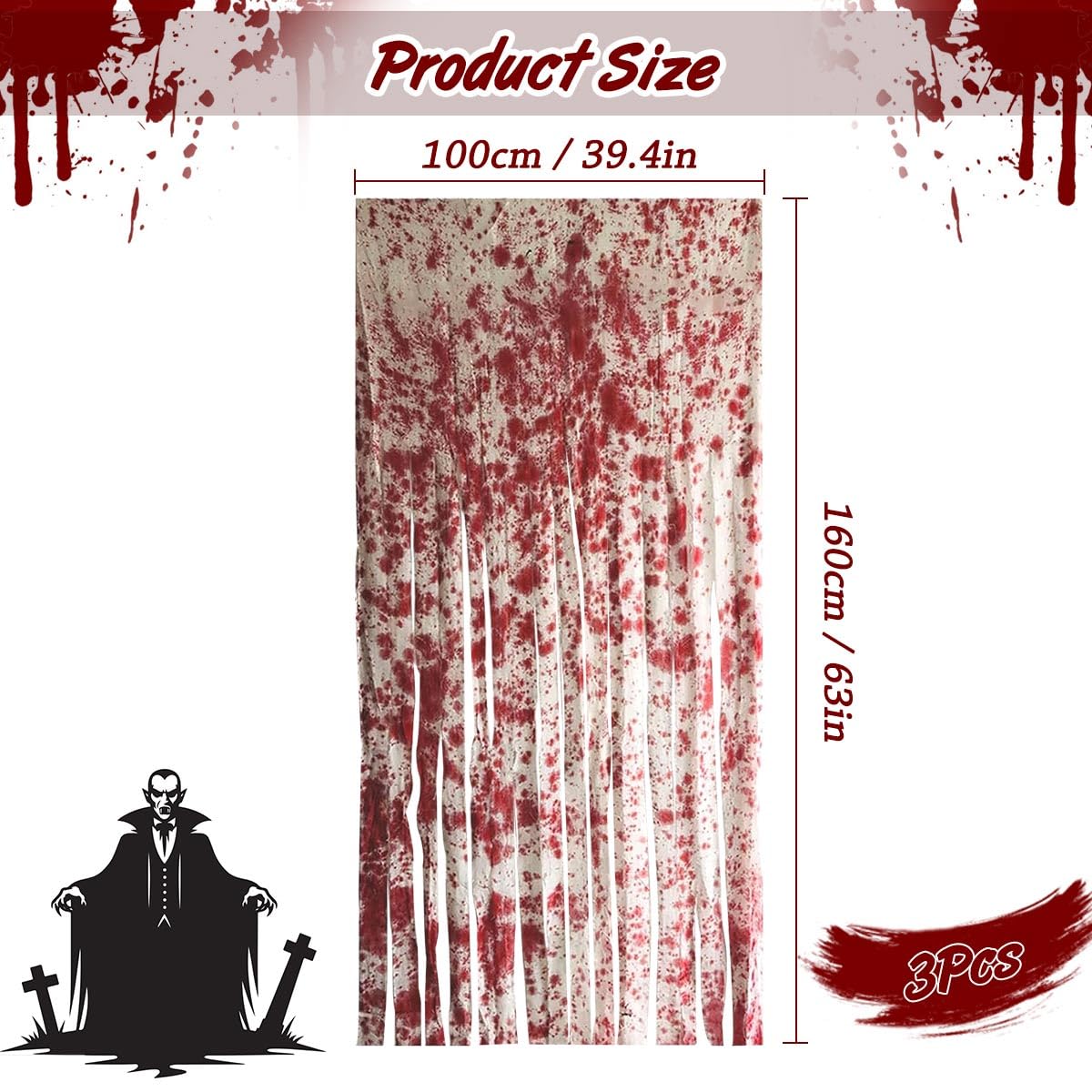 3 Piezas Cortinas Decorativas para Puertas de Halloween, 1 * 1.65M Cortinas Sangrientas de Halloween, Cortinas de Puerta Espeluznantes con Impresiones de Mano Sangrientas para casa embrujada y fiestas