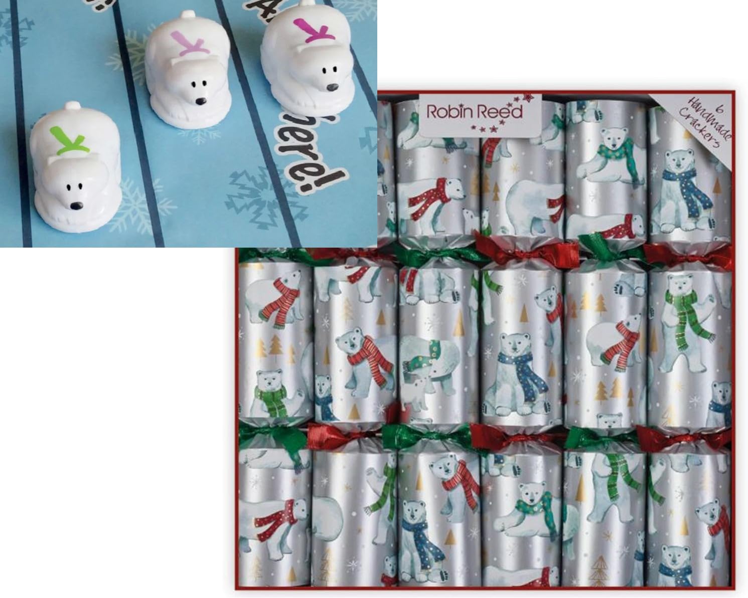 Crackers Ltd Silver Set Of 6 Racing Polar Bears Christmas Crackers By Robin Reed