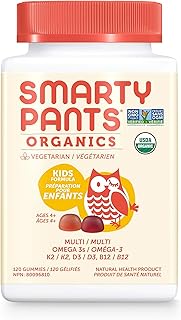 SmartyPants Gummy Vitamins Organic Gummy Kids Daily Multivitamin: Probiotic, Vitamin C, D3 & Zinc for Immunity, Biotin, Omega 3, B6, Methyl B12 for Energy (Single Bottle, 30 Day Supply), Orange, 120 count