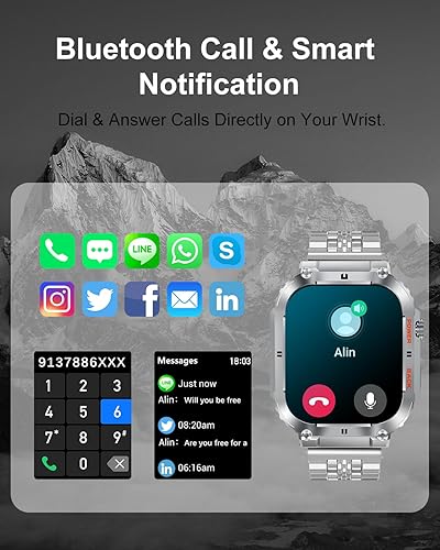 Miniatura 2 de PODOEIL Reloj inteligente militar para hombre con llamadas Bluetooth, más de 100 modos deportivos, reloj de seguimiento de actividad para iPhone,