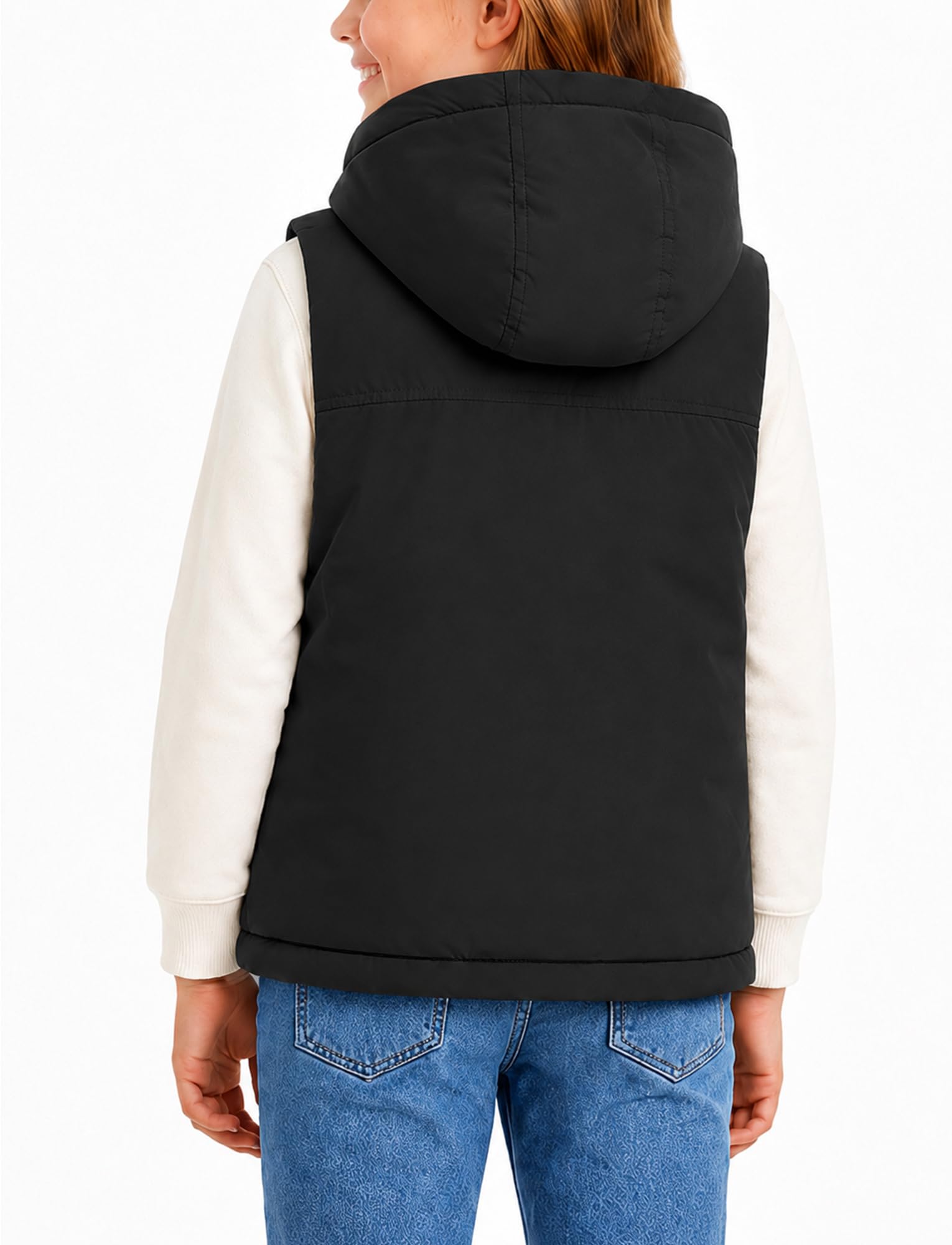 Gilet trapuntato per bambini e bambine, invernale, caldo, foderato in pile, giacca softshell con cappuccio, chiusura lampo, cappotto invernale antivento, senza maniche