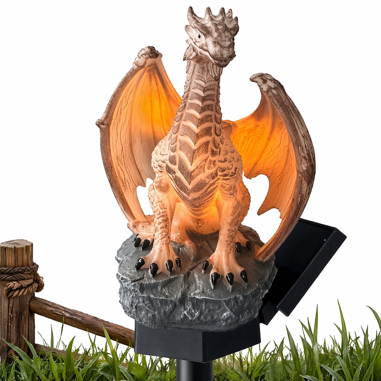 ​Solar Dragon Garden Sculpture, Mythical Beast LED Statuette for Outside