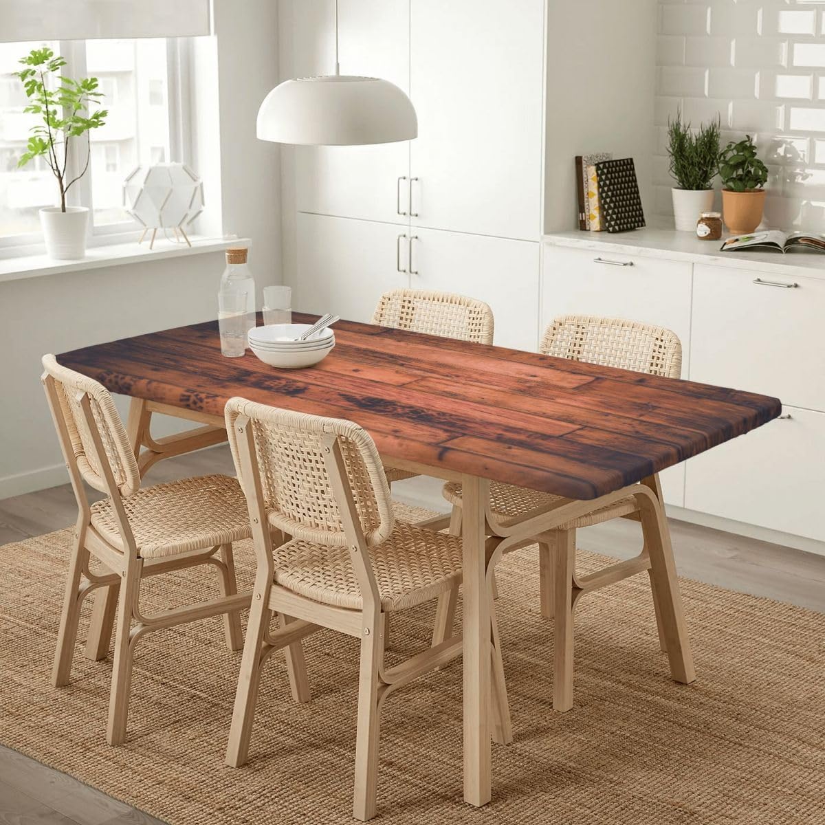 Picnic Table Cover for 8ft Table Aged Wooden Texture Elastic Fitted Tablecloths for Picnic Banquet Parties Style62