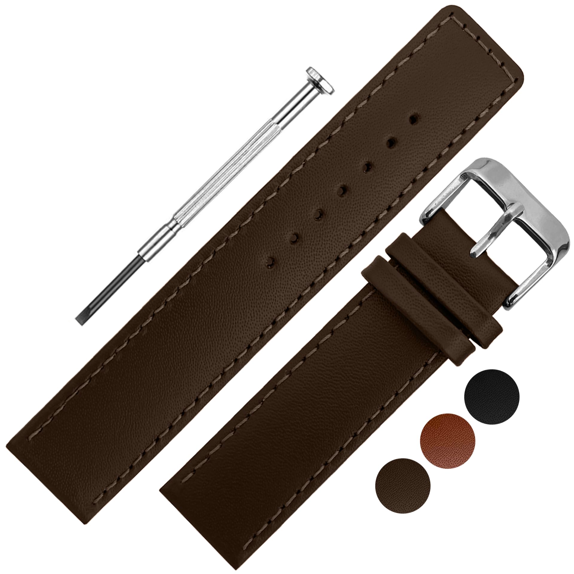 DBLACK GAIMON Genuine Leather Watch Strap, Sleek Boxy Design, Matte Finish, Leather Watch Straps // For 20mm, 22mm, or 24mm Watch Band (Choose Your Size & Color) (Brown, 22mm) (B0DD7WCNPR) Amazon Price History, Amazon Price Tracker