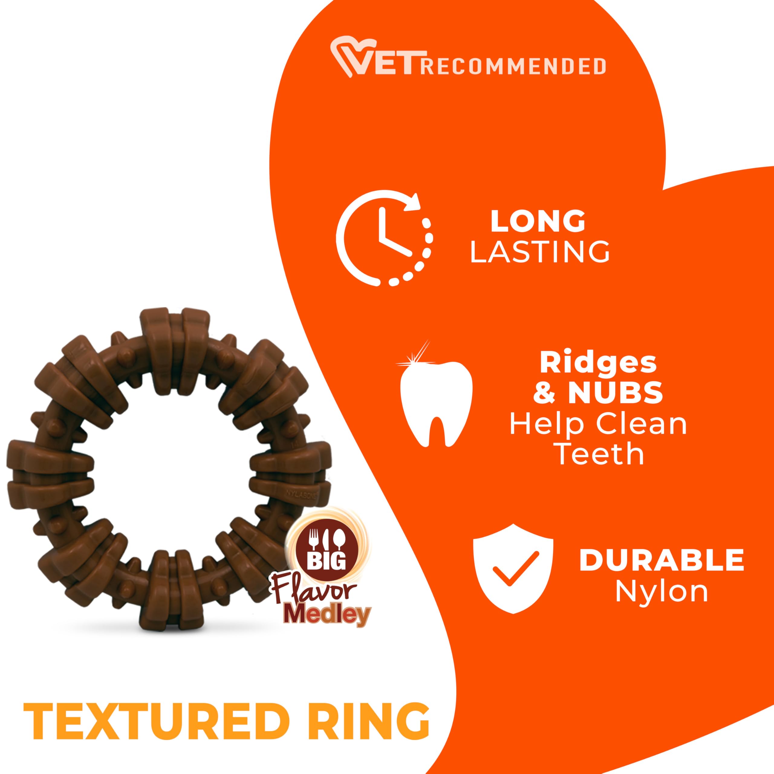 Nylabone Strukturiertes Ring-Power-Kauspielzeug für kleine Hunde, Robustes Hundespielzeug, langlebiges Design für Aggressive Kauer, bestes Hundespielzeug, Langeweile, Geschmacksmedley, klein – bis zu