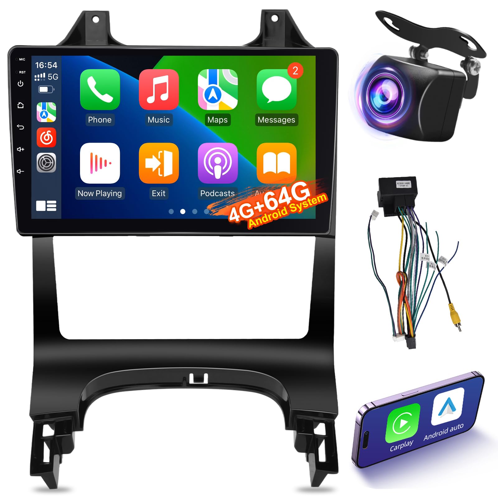 Radio samochodowe 4+64G Android do Peugeot 3008 2009-2015, 9-calowy ekran dotykowy IPS Stereo z bezprzewodowym CarPlay i Android Auto, GPS WiFi Bluetooth 5.0 DSP 32EQ + AHD kamera cofania i mikrofon