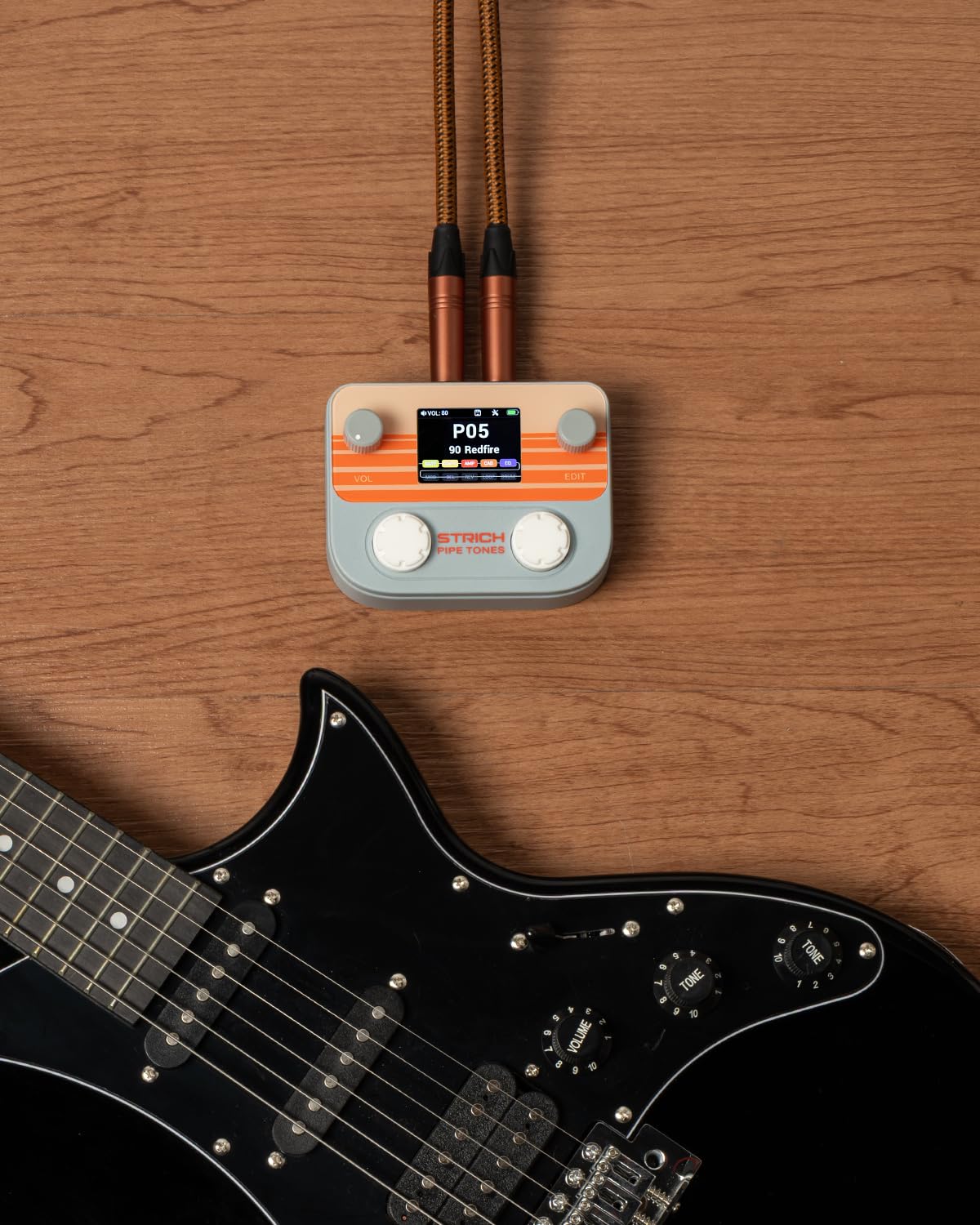 STRICH Pipe Tones Pocket Multi-Effekt Prozessor für Gitarre und Bass, 10 Effektmodule, 125 Effekte, 40s Looper, 100 Drum Patterns, USB Audio Interface, Wireless Control (Grau)