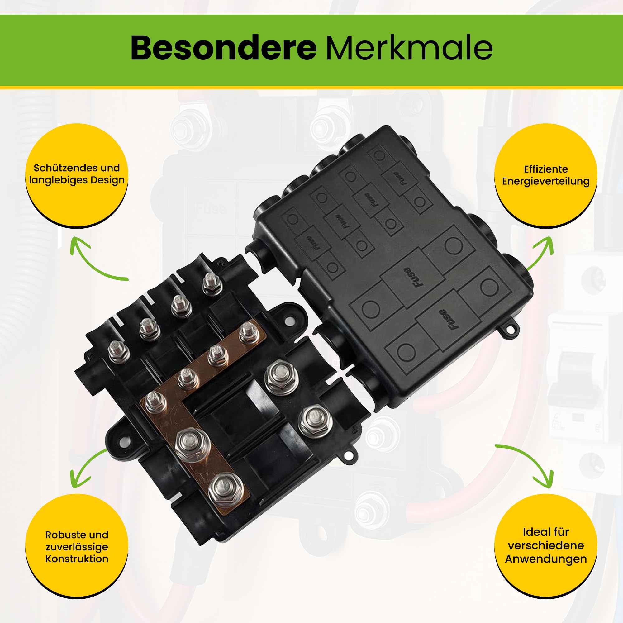 Offgridtec Sicherungshalter für 2X MEGA + 4X MIDI Sicherungen, Inklusive Busbar, Polyamid-Gehäuse MIT Abdeckung, Robuste Stromverteilungssicherung für hohe UND mittlere Stromkreise
