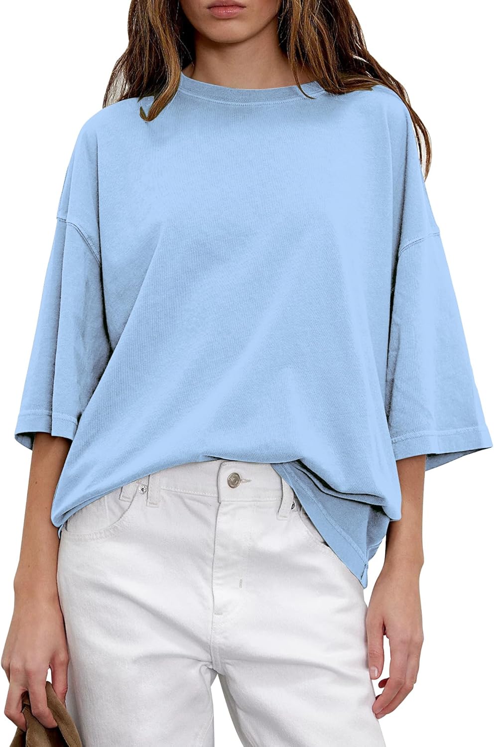 HUGOOME Womens Oversized T Shirts Summer Casual Short Sleeve Tops Cotton Crew Neck Loose Fit Basic Tee Plus Size Blouse - Image 3