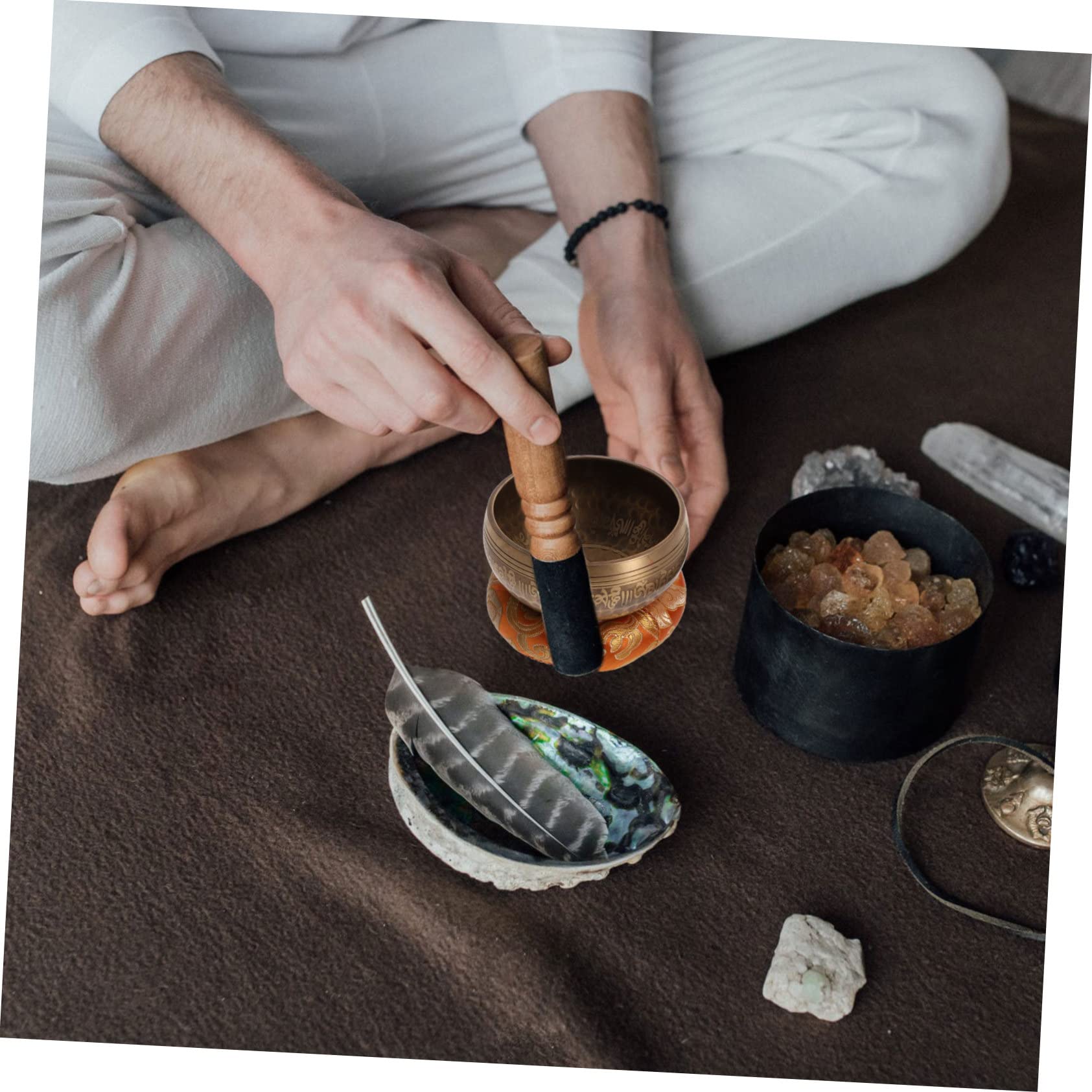 1 Set Ciotola Himalaya Ciotola per yoga Ciotola tibetana buddista Buddha Rame Buddismo Ciotola Ciotole tibetane per principianti Ciotola per meditazione Yoga Decor Ciotole sonore Nepal Panno multif