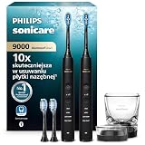 Szczoteczka elektryczna Philips Sonicare DiamondClean 9000, podwójne opakowanie, szczoteczka soniczna z aplikacją, czujnik nacisku, szklanka do ładowania, kolor czarny, model HX9914/63