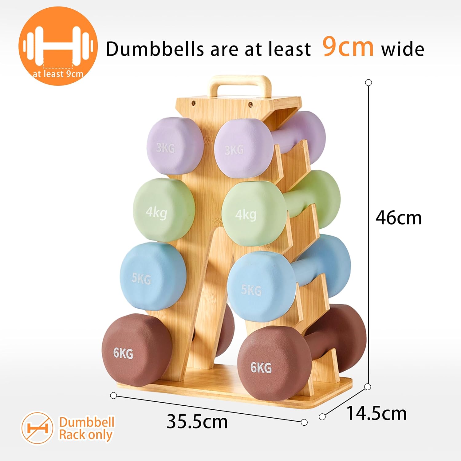 Wooden Dumbbell Rack for Home Gym Storage – Space-Saving A-Frame Stand for Organizing 8–15lb Weights, Protects Dumbbells from Scratches, Compact & Stylish Workout Storage (Rack Only)
