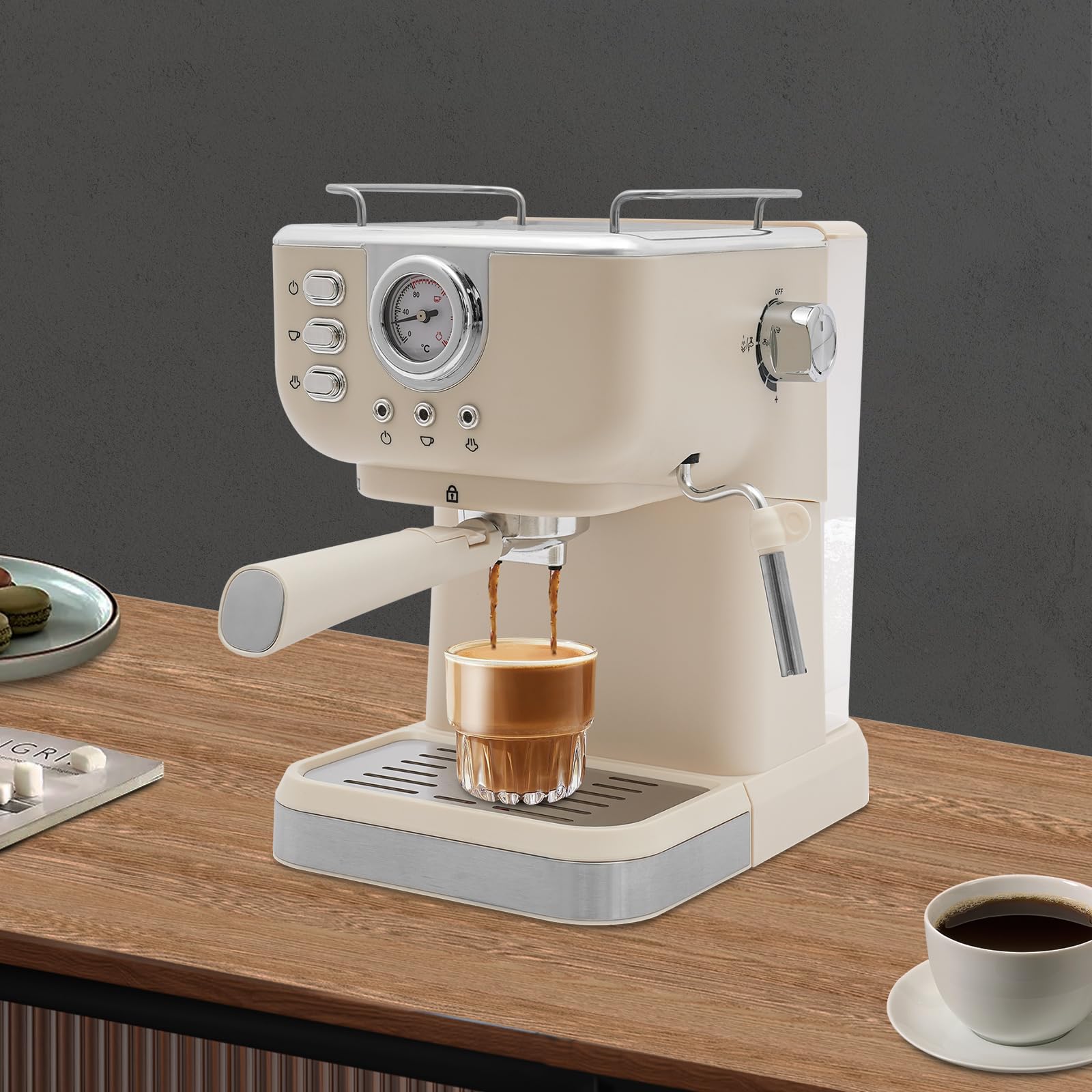 Macchina per caffè espresso semiautomatica, 20 bar, con funzione montalatte 1,5 l, compatta per caffè espresso, 1050 W, piccola per moka latte caramel macchiato