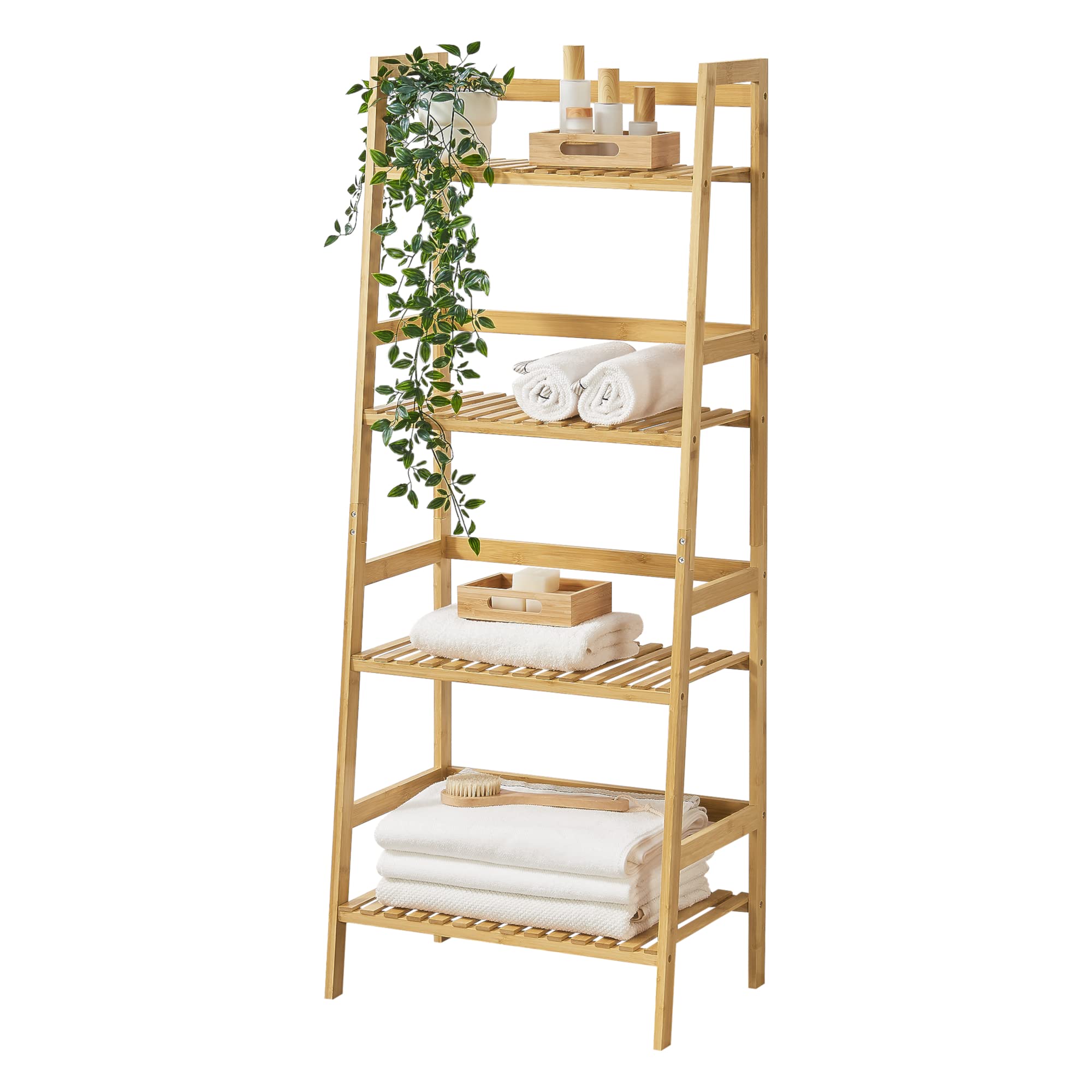 en.casa Bambus Leiterregal Vinje – 4 Ebenen, 48 × 32 × 123 cm, Natur