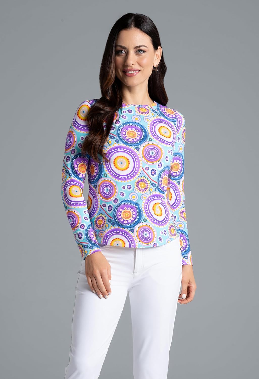 IBKUL Athleisure Wear Sun Protective UPF 50+ Icefil Cooling Leona Print Long Sleeve Crew Neck - 12933