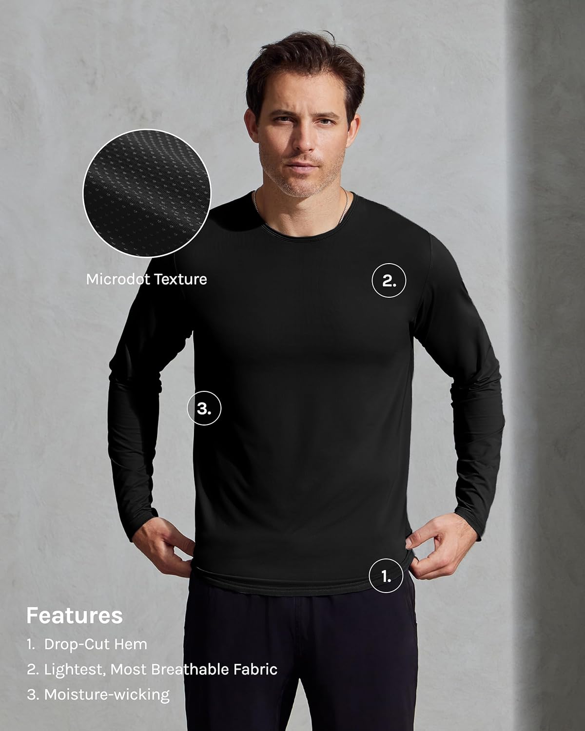 BLYT Performance Drop-Cut Long Sleeve Men's Shirt - Tapered Fit, Active & Casual Comfort Wear - Lightweight