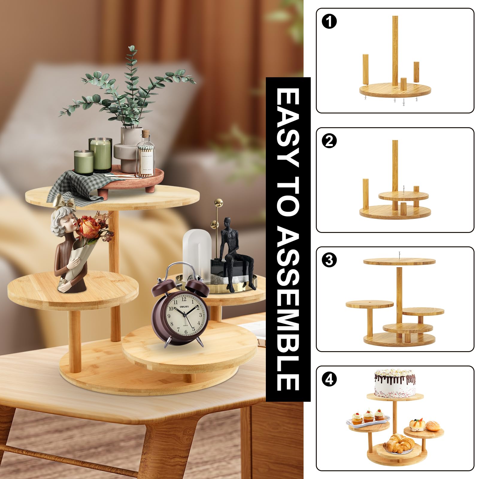 4 Livelli Alzata per Cupcake in Legno, Alzata Per Torte Display Stand, Alzate per Dolci e Frutta, Alzatine per Buffet, Decorazione a Vassoio Gradini, per Feste di Compleanno Baby Shower
