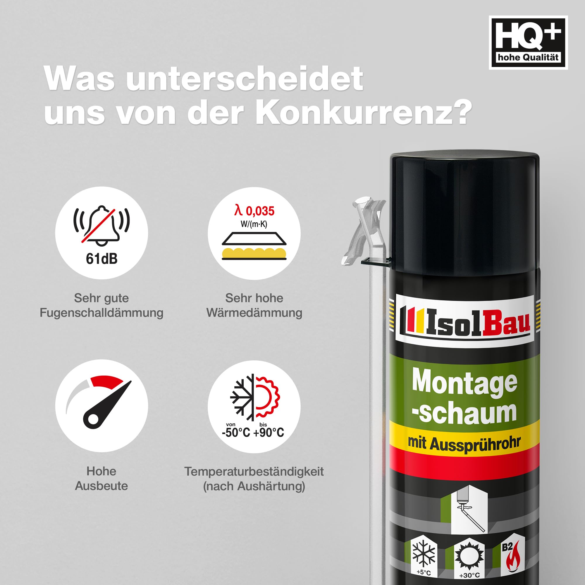 Isolbau B2 Montageschaum mit Aussprührohr - 30 x 500 ml PU-Bauschaum für Montage, Isolierung, Abdichtung, Innen & außen
