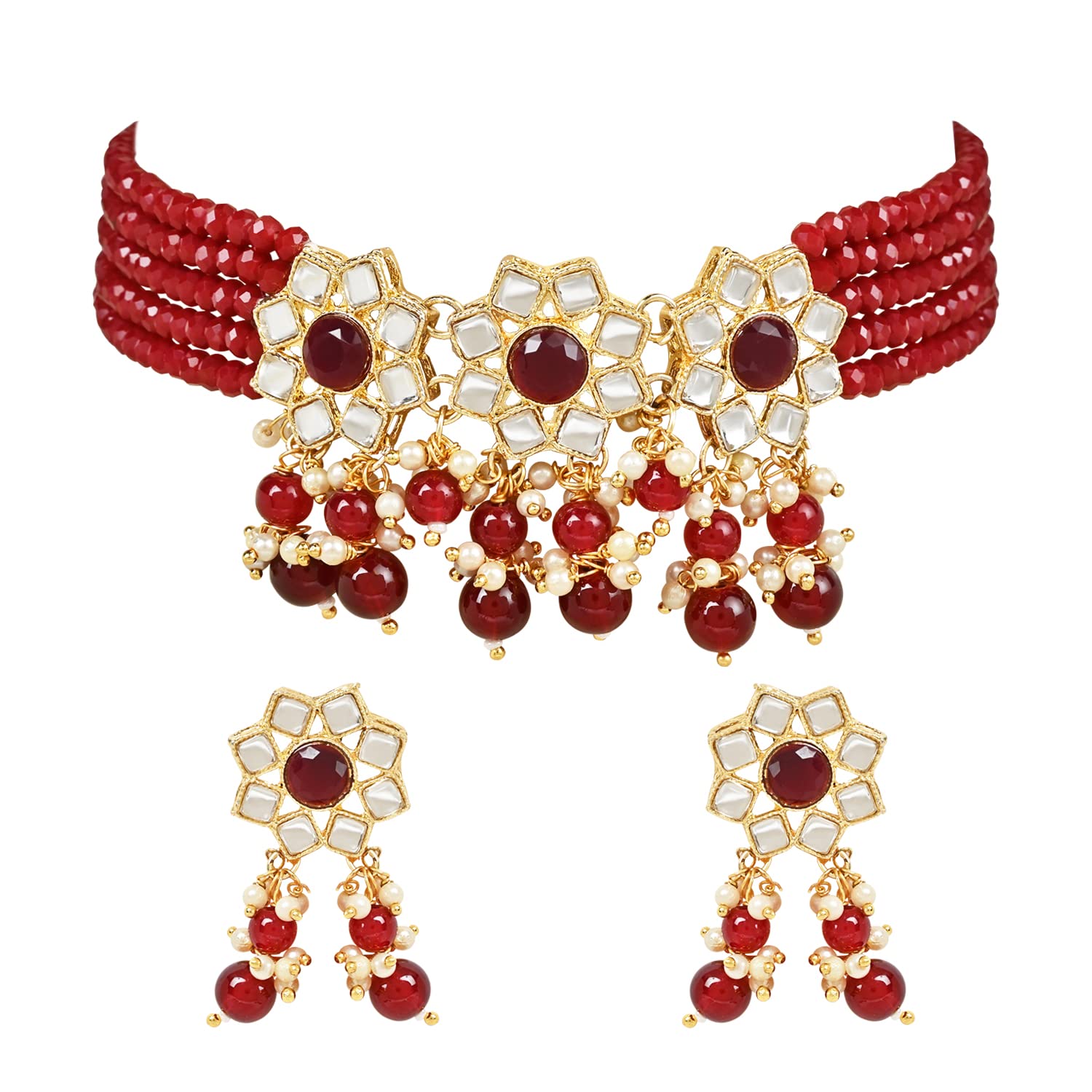 I Jewels Gold Plated Traditional Kundan & Pearls Choker Necklace Jewellery Set with Earrings for Women/Girls (IJ368M) (B0C1SYLKP7) Amazon Price History, Amazon Price Tracker