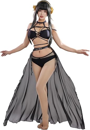 haikyuu Women Anime Derivative Bikini Set with Chiffon wrap Skirt Swimsuit Two Piece Bathing Suit