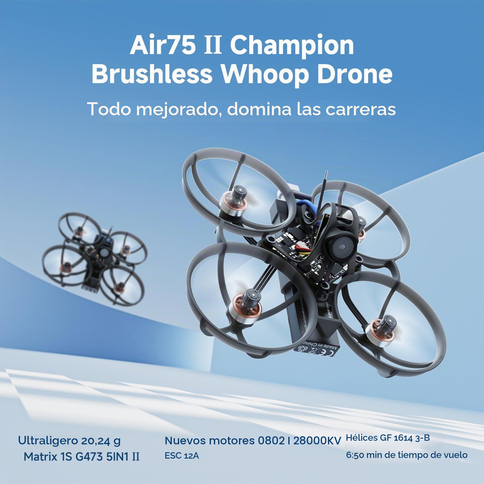 BETAFPV Air75 II Brushless Whoop Quadcopter, Ultraleichte Drohne mit Matrix G4 5IN1 II Flugsteuerung, 0802 28000KV Brushless Motoren, 1614-3B Props, C03 Kamera, Air II Überdachung Rahmen für FPV Flug