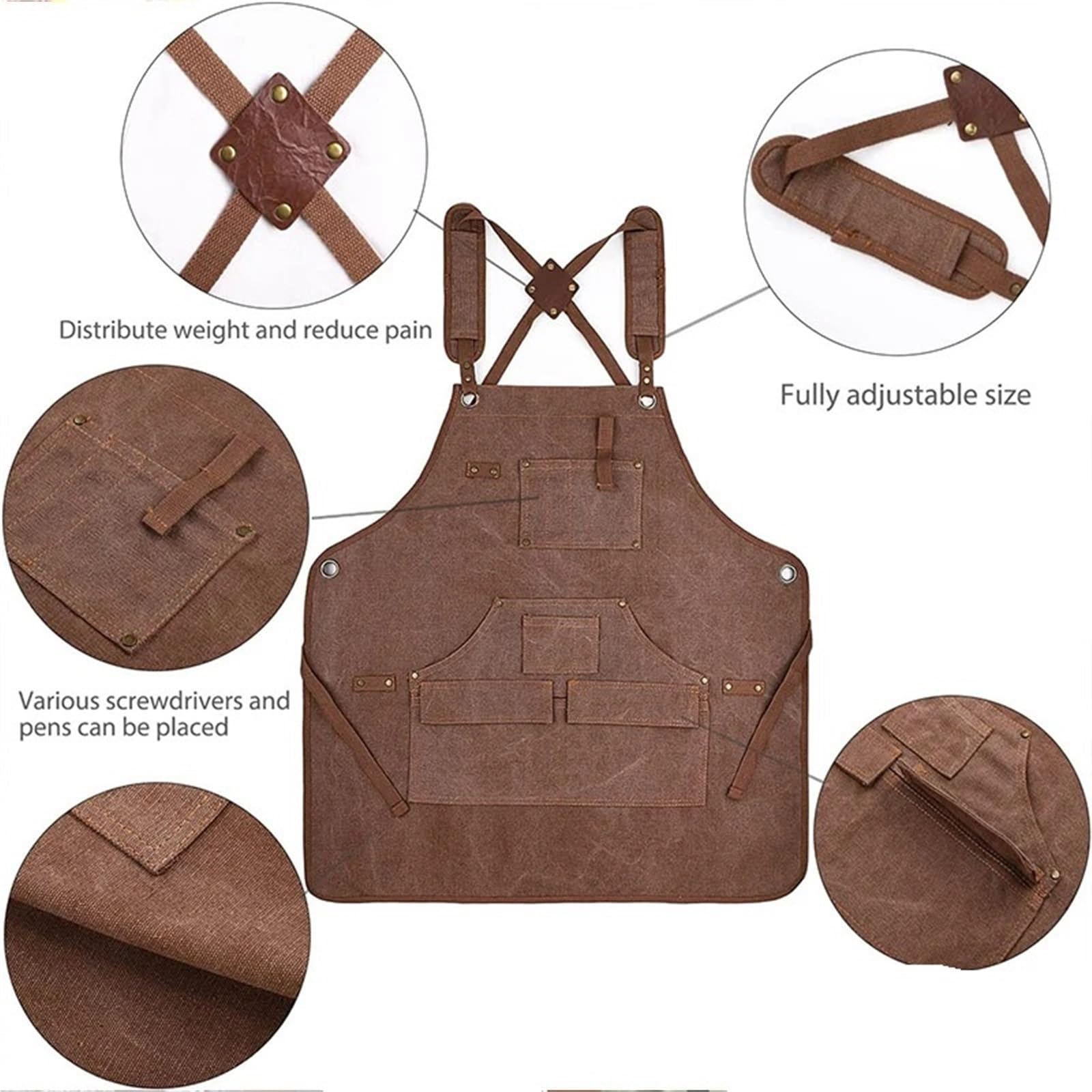 Tablier de jardinage et cuisine robuste unisexe en toile avec poches à outils bretelles croisées for le travail du bois la peinture pour Homme et Femme