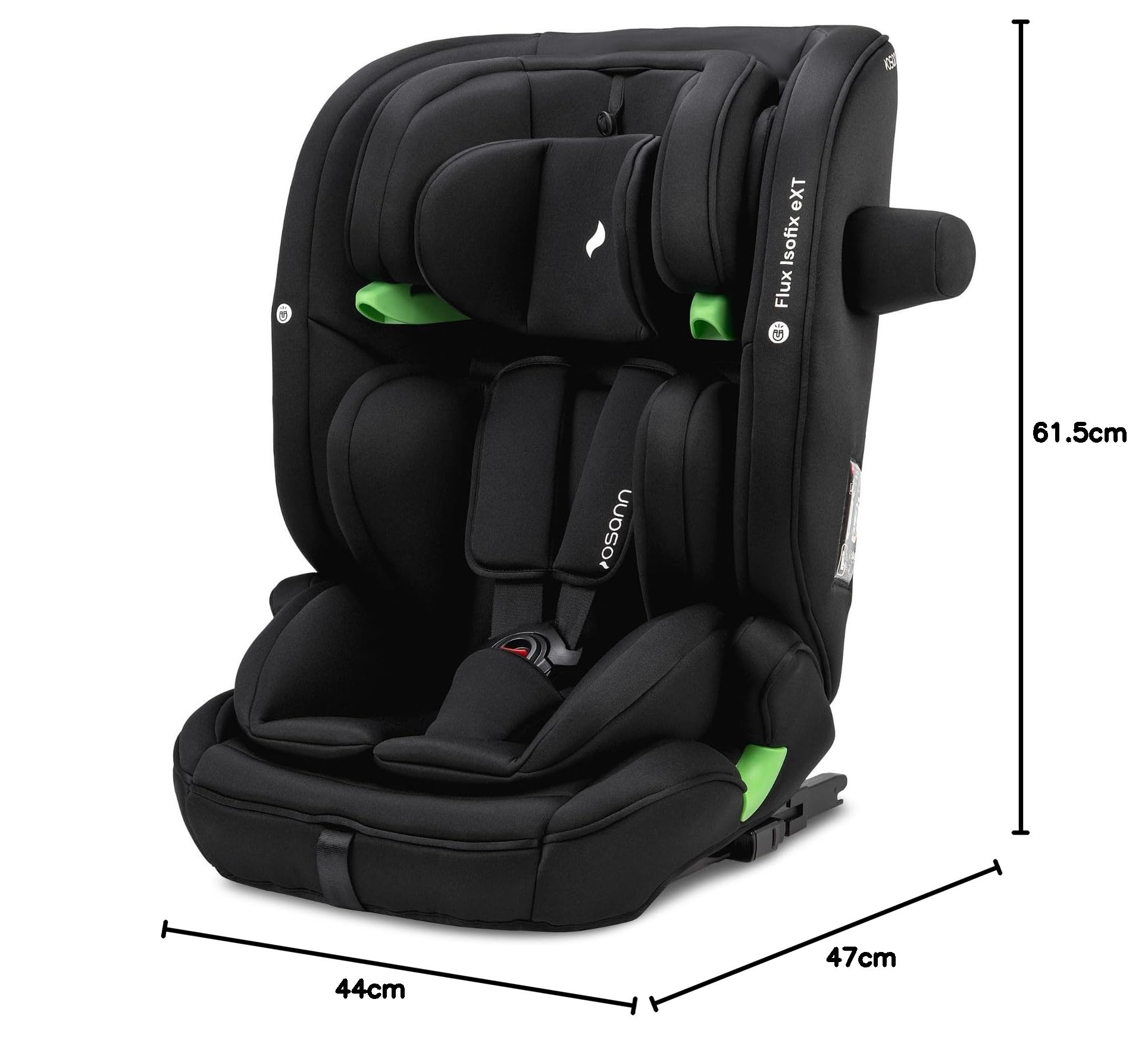 OSANN - Fotelik samochodowy dla dzieci Flux Isofix eXT i-Size Top-Tether ze zintegrowanymi czujnikami - 76-150 cm - 15 miesięcy do 12 lat - Grupa 2/3 -, 14-pozycyjne wysokości