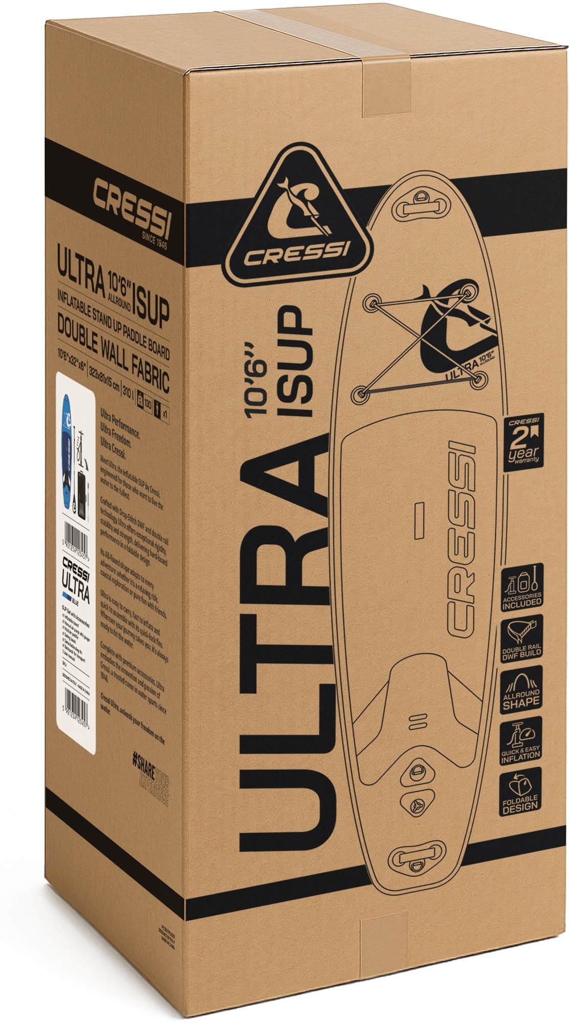 CRESSI Depuis 1946 - Ultra Isup/Kayak Set - Planche de Sup Gonflable pour Adultes, Stable et Résistante Accessoires Tous Inclus Pagaie Aileron Pompe Leash Sac Transport_320x81x15 cm Max 130 kg