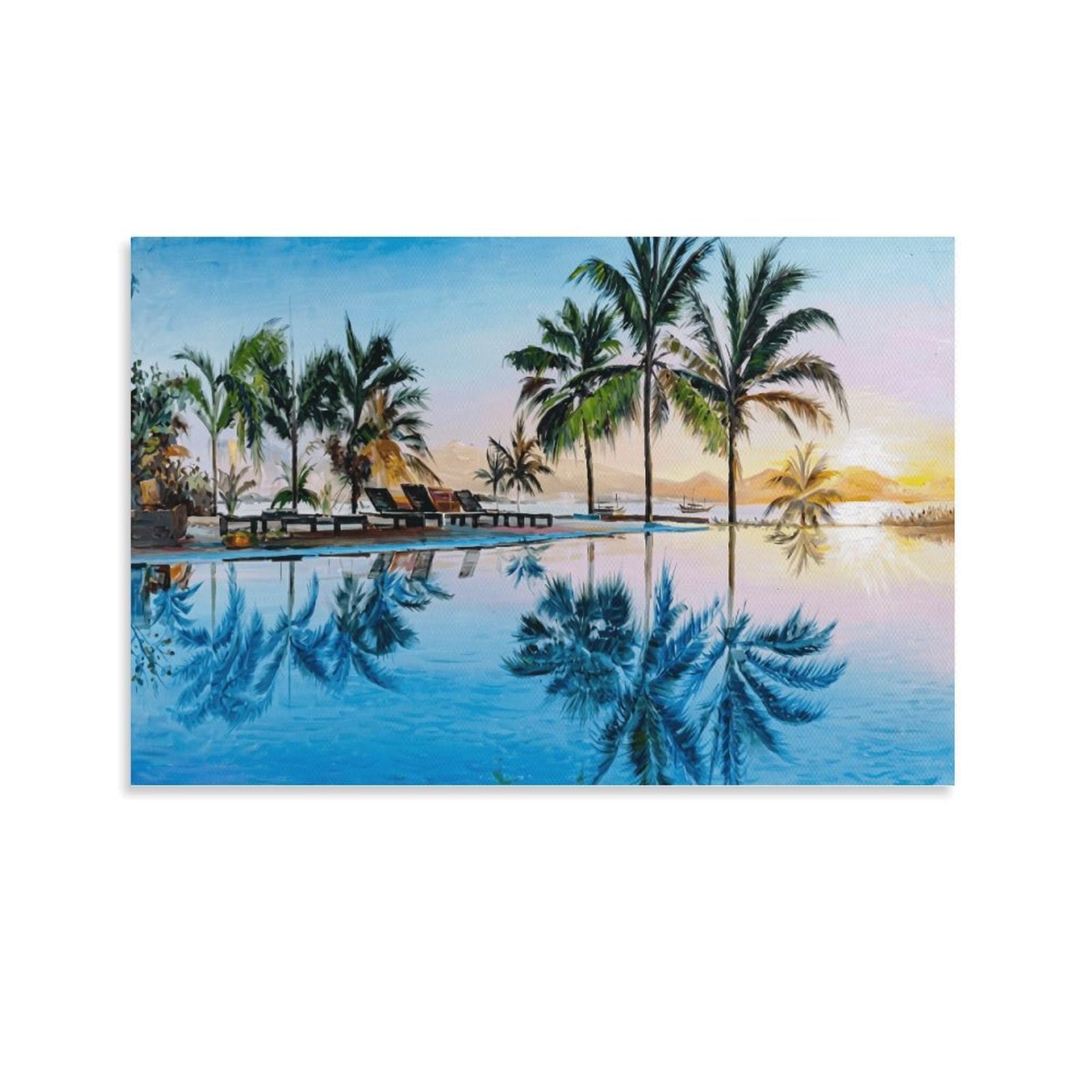 XPASHIQWC Palm Tree Poster Artwork Swimming Pool Canvas Prints Picture Modern Canvas Wall Art Picture Wall Hanging for Living Room Bedroom Home Decorations 20x30inch(50x75cm)