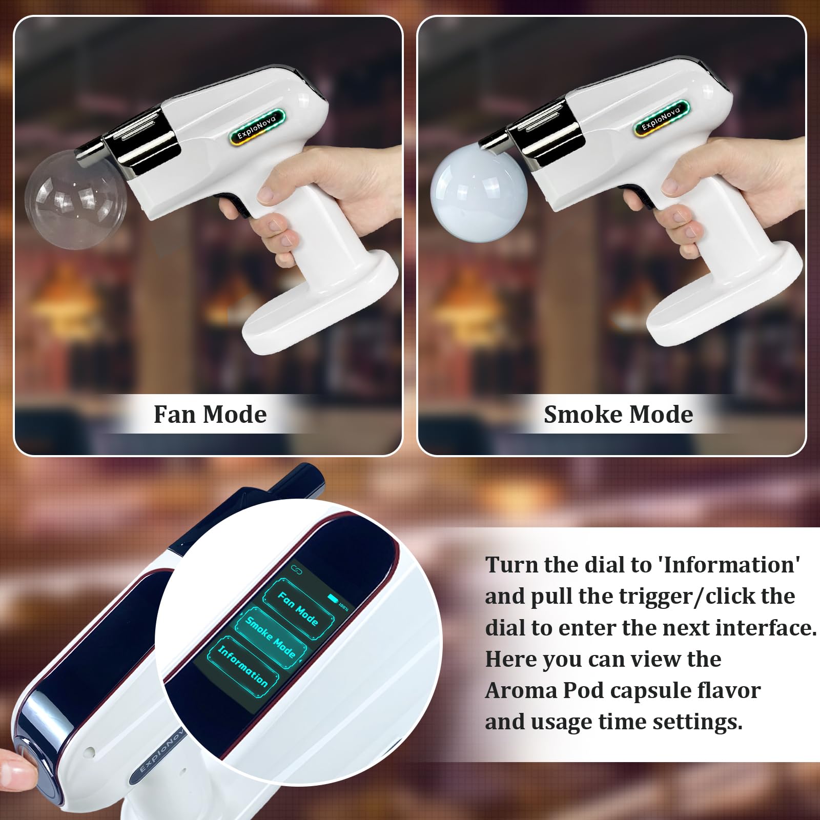 Aroma Blaster 2 Kit con 5 Pods Aroma Bolla commestibile Cocktail Bubble Smoke Gun, Whiskey Smoker Kit, perfetto per bar, feste e casa, ottimo regalo per padre e marito - Bianco